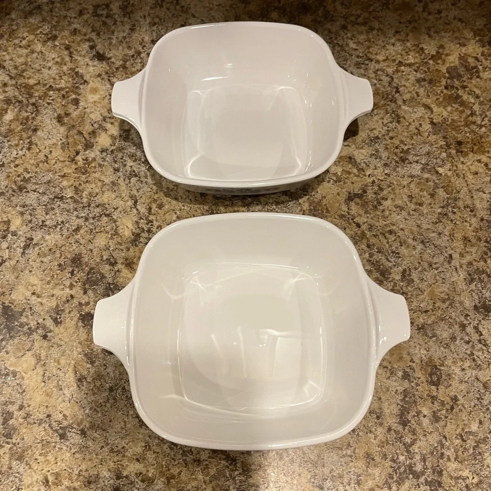 Vintage Corning Ware Petite Pans Baking Dishes Blue Floral Set of 2 Made in USA